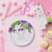 Chic Lila Gold Floral Niedlich Elephant Baby Dusch Pappteller (Party)