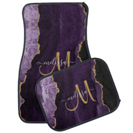 Chic Lila Gold Glitzer Agate Custom Monogram Autofußmatte