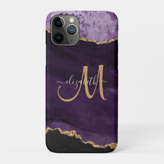 Chic Lila Gold Glitzer Agate Custom Monogram Case-Mate iPhone Hülle (Rückseite)