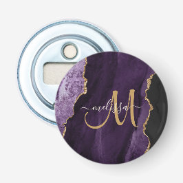 Chic Lila Gold Glitzer Agate Custom Monogram Flaschenöffner