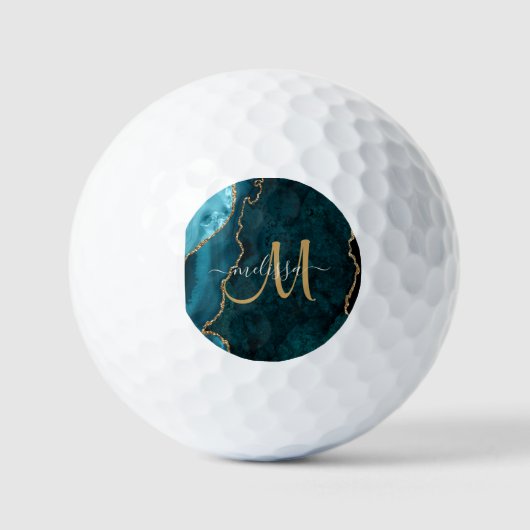 Chic Lila Gold Glitzer Agate Custom Monogram Gol Golfball (Vorderseite)