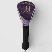 Chic Lila Gold Glitzer Agate Custom Monogram Golf Headcover (Vorderseite)