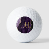Chic Lila Gold Glitzer Agate Custom Monogram Golfball (Vorderseite)