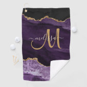 Chic Lila Gold Glitzer Agate Custom Monogram Golfhandtuch (Insitu)
