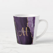 Chic Lila Gold Glitzer Agate Custom Monogram Milchtasse (Rechts)