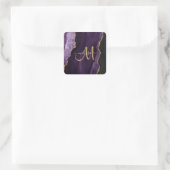 Chic Lila Gold Glitzer Agate Custom Monogram Quadratischer Aufkleber (Tasche)