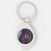Chic Lila Gold Glitzer Agate Custom Monogram Schlüsselanhänger (Vorderseite)