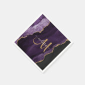 Chic Lila Gold Glitzer Agate Custom Monogram Serviette (Ecke)