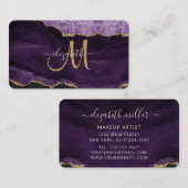 Chic Lila Gold Glitzer Agate Custom Monogram Visitenkarte (Vorne/Hinten)