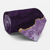 Chic Lila Gold Glitzer Agate Marble Wedding Krawatte (Gerollt)