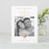 Chic Lila & Gold Heart Foto Couple Wedding Save The Date (Stehend Vorderseite)