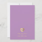 Chic Lila & Gold Heart Foto Couple Wedding Save The Date (Rückseite)