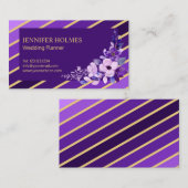 Chic Lila Gold Stripes Floral Business Card Visitenkarte (Vorne/Hinten)