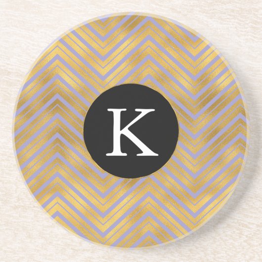 Chic Lila Gold Zickzack Monogram Getränkeuntersetzer (Vorne)