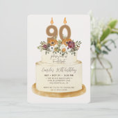 Chic Lila Herbst 90. Geburtstagskuchen Einladung (Stehend Vorderseite)
