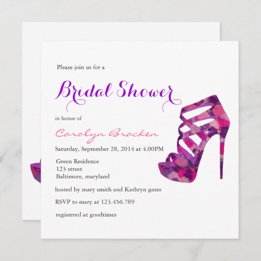 Chic Lila High Heels Brautparty Einladung (Vorne/Hinten)