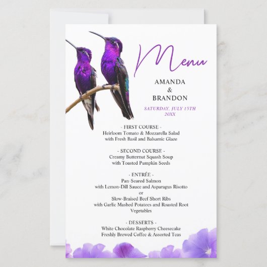 Chic Lila Hummingbirds and Petals Wedding (Vorderseite)