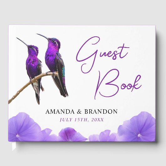 Chic Lila Hummingbirds and Petals Wedding Gästebuch (Vorderseite)