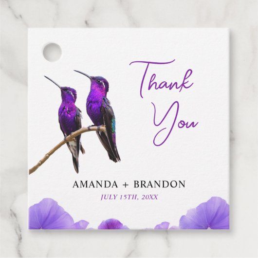Chic Lila Hummingbirds and Petals Wedding Geschenkanhänger (Vorderseite)