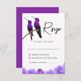 Chic Lila Hummingbirds and Petals Wedding RSVP Karte