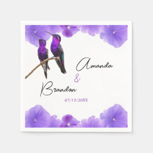 Chic Lila Hummingbirds and Petals Wedding Serviette
