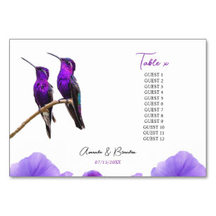 Chic Lila Hummingbirds and Petals Wedding Tischnummer