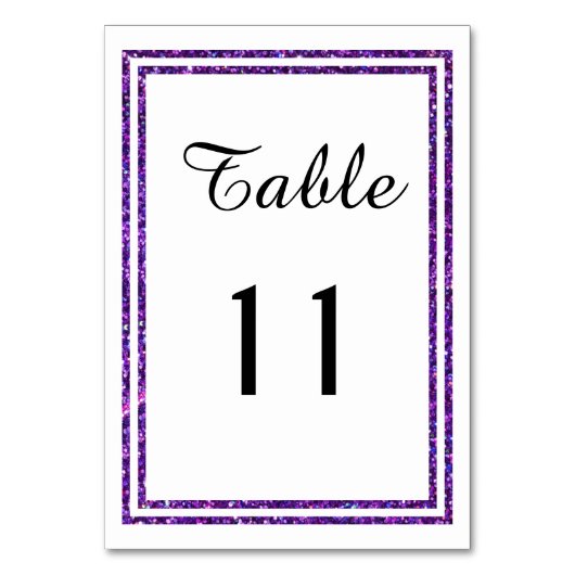 Chic Lila Imitate Glittered Trim - Table Card Tischnummer (Vorderseite)