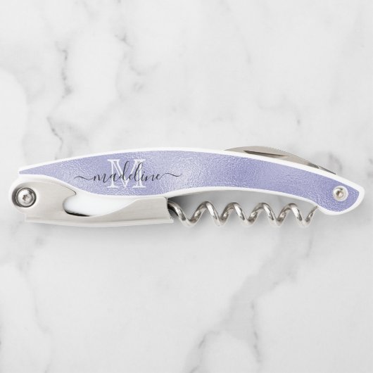 Chic Lila Lavendel Foil Elegantes Monogramm Kellnermesser (Vorderseite)