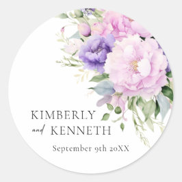 Chic Lila Lavender Pink Violet Floral Wedding Runder Aufkleber