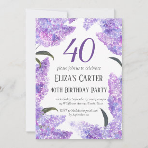 Chic Lila Lilac 40. Vierzig Elegant Geburtstag Einladung