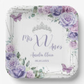 Chic Lila Lilac Floral Butterfliegen Quinceañera Pappteller (Vorderseite)