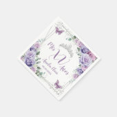 Chic Lila Lilac Floral Butterfliegen Quinceañera Serviette (Ecke)