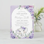 Chic Lila Lilac Floral Elephant Baby Dusche Einladung (Stehend Vorderseite)