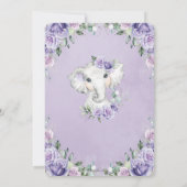 Chic Lila Lilac Floral Elephant Baby Dusche Einladung (Rückseite)