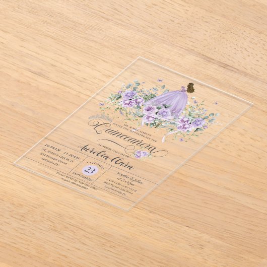 Chic Lila Lilac Floral Girl Dress Quinceañera XV Acryleinladungen (Ablage )