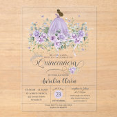 Chic Lila Lilac Floral Girl Dress Quinceañera XV Acryleinladungen (Vorderseite)