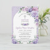 Chic Lila Lilac Floral Rose Silver Baptisk Einladung (Stehend Vorderseite)
