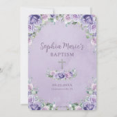Chic Lila Lilac Floral Rose Silver Baptisk Einladung (Rückseite)