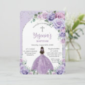 Chic Lila Lilac Floral Silver Arch Taufe Einladung (Stehend Vorderseite)