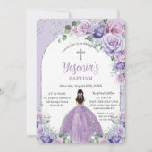 Chic Lila Lilac Floral Silver Arch Taufe Einladung (Vorderseite)