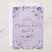Chic Lila Lilac Floral Sweet 16 Silver Birthday Save The Date (Rückseite)