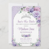 Chic Lila Lilac Floral Sweet 16 Silver Birthday Save The Date (Vorderseite)
