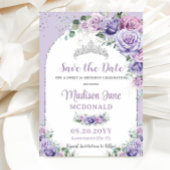 Chic Lila Lilac Floral Sweet 16 Silver Birthday Save The Date
