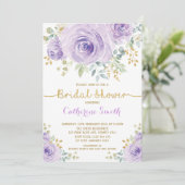 Chic Lila Lilac Gold Rose Brautparty Einladung (Stehend Vorderseite)