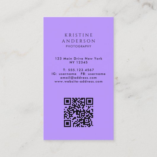Chic Lila Lilac Ombre Classic Monogram QR Code Visitenkarte (Rückseite)
