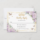 Chic Lila Lilac Rose Floral Gold 15 Quinceañera RSVP Karte (Vorderseite)