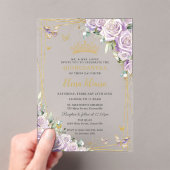 Chic Lila Lilac Rose Floral Gold Quinceañera XV Acryleinladungen (Insitu (Handheld))