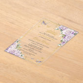 Chic Lila Lilac Rose Floral Gold Quinceañera XV Acryleinladungen (Ablage )