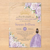 Chic Lila Lilac Rose Floral Prinzessin Sweet 16 Acryleinladungen (Vorderseite)