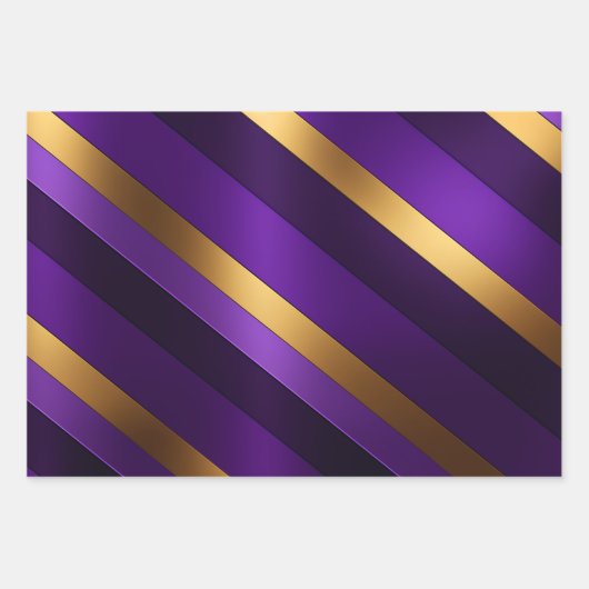 Chic Lila, Lilac und Gold gestreift Geschenkpapier Set (Vorderseite)